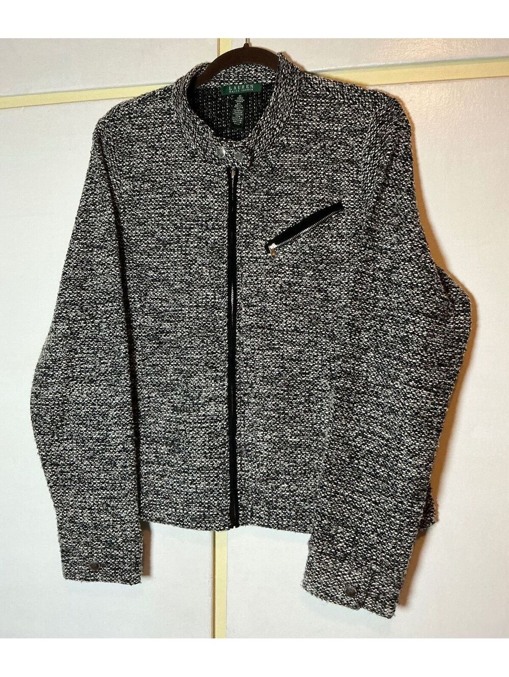 Lauren Ralph Lauren Jacket Women's XL Black White Tweed Knit